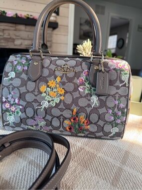 NEW Medium Rowan Satchel In Signature Jacquard With Floral Embroidery